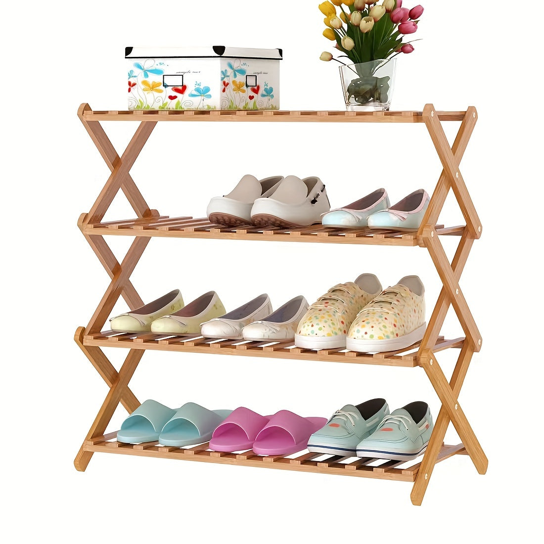 1pc Shoe Rack Shoe Storage Organizer Shelf Indoor Outdoor Flower A