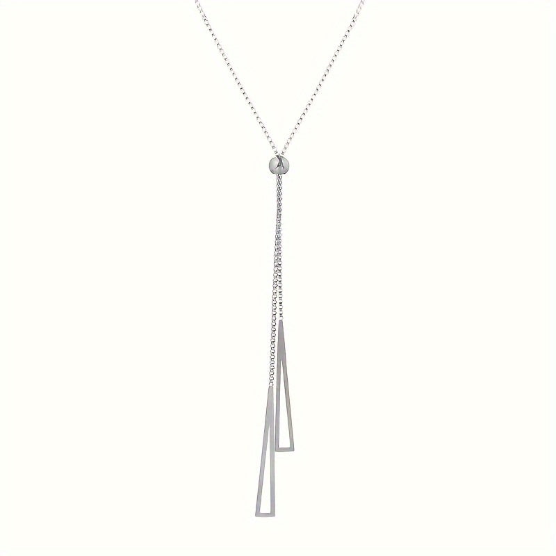 Triangle Geometry Necklace & Tassel Earrings Set with Silvery Chain