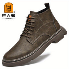 LAORENTOU Men's Snow Boots Leather Warm Cozy Anti Skid Ankle Boots