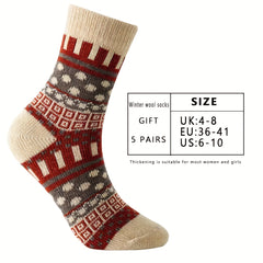 5 Pairs Geometric Pattern Socks for Women Mid Tube Stockings