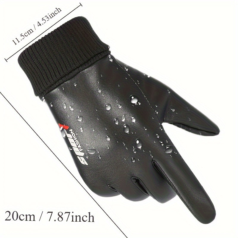 Waterproof Faux Leather Gloves for Outdoor Cycling & Skiing