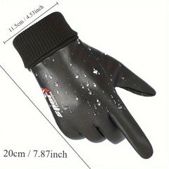 Waterproof Faux Leather Gloves for Outdoor Cycling & Skiing