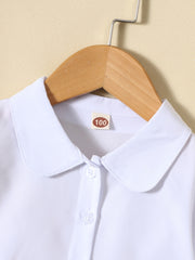 Girls Puff Sleeves Button Casual Frill Trim Short Sleeve Shirt Top