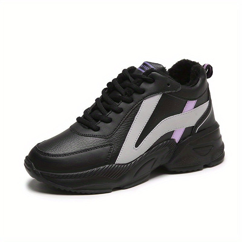 Women's Waterproof Faux Leather Chunky Sneakers - Comfortable Thick Bottom Shoes