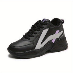 Women's Waterproof Faux Leather Chunky Sneakers - Comfortable Thick Bottom Shoes