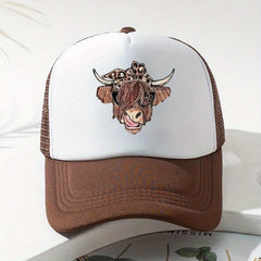 Cow Head Print Baseball Cap Sunshade Fishing Hat Summer Peaked Cap