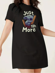 Cartoon Koala & Letter Print Nightdress Crew Neck Sleep Dress