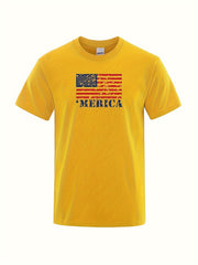 American Flag Print Men's Graphic Cotton T-shirt Active Tee for Summer