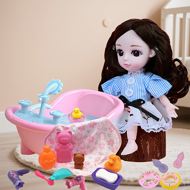 Pink Bathtub with Swimming Ring Bath Toy - Fun Simulated Bath for Kids
