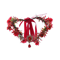 Girl's Red Rattan Eyebrow Heart Drop Wreath Headband Christmas Hair Hoop
