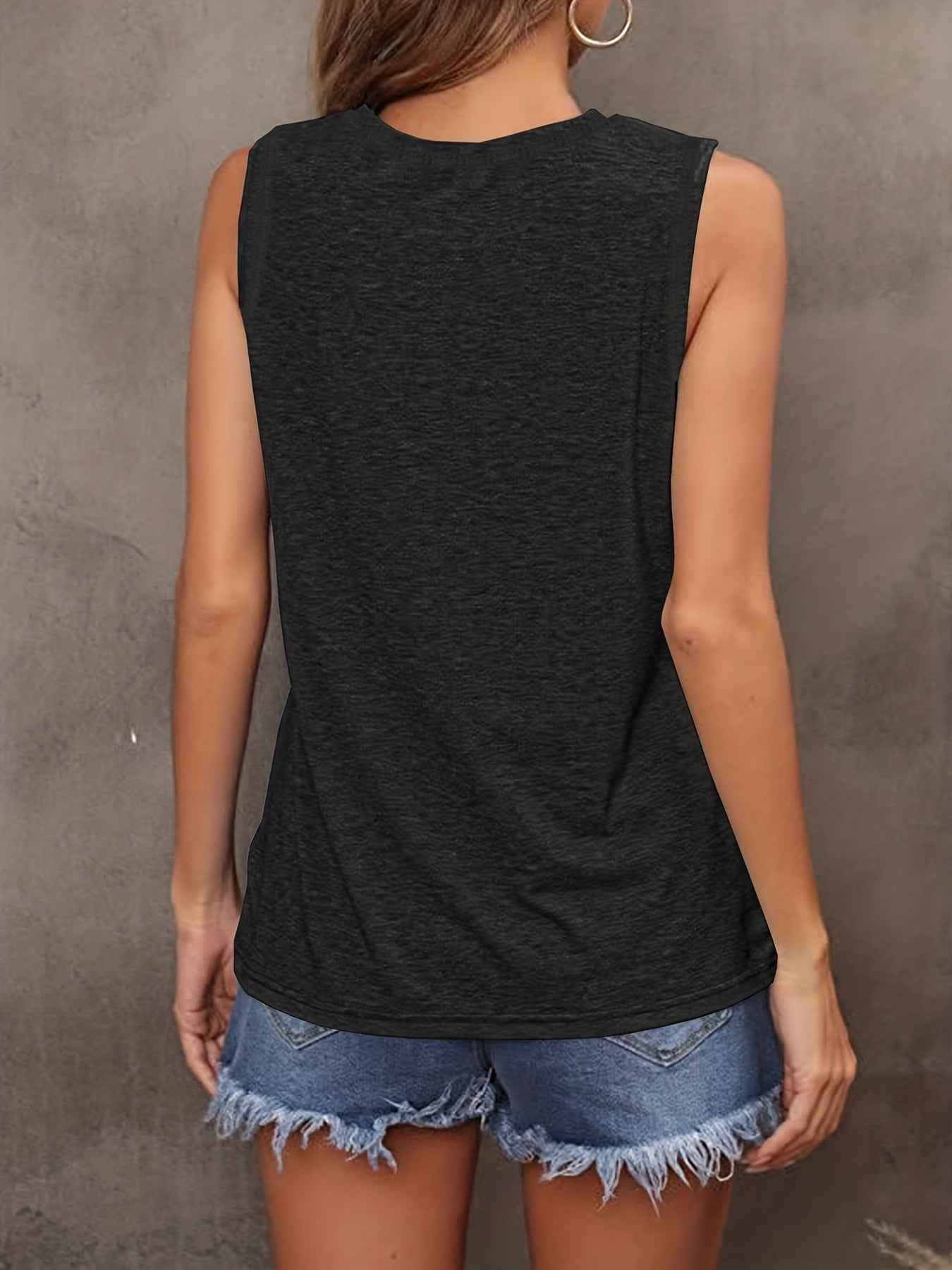 Letter Print Crew Neck Tank Top Summer Women's Clothing