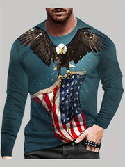 3D Eagle & Flag Print Men's Graphic Crew Neck Long Sleeve Tee