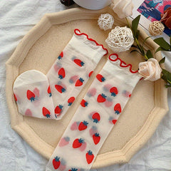 Ruffle Mesh Socks Sweet & Sheer Mid Tube Socks Women's Stockings
