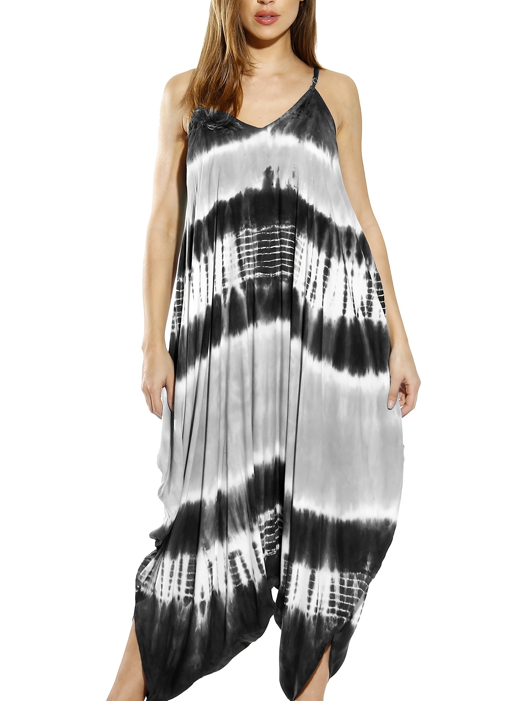 Tie Dye V Neck Harem Jumpsuit