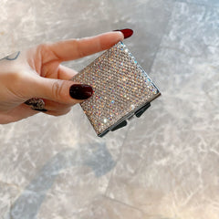 Rhinestone Decor Makeup Mirror Double Side Folding Square Mini Vanity Mirror