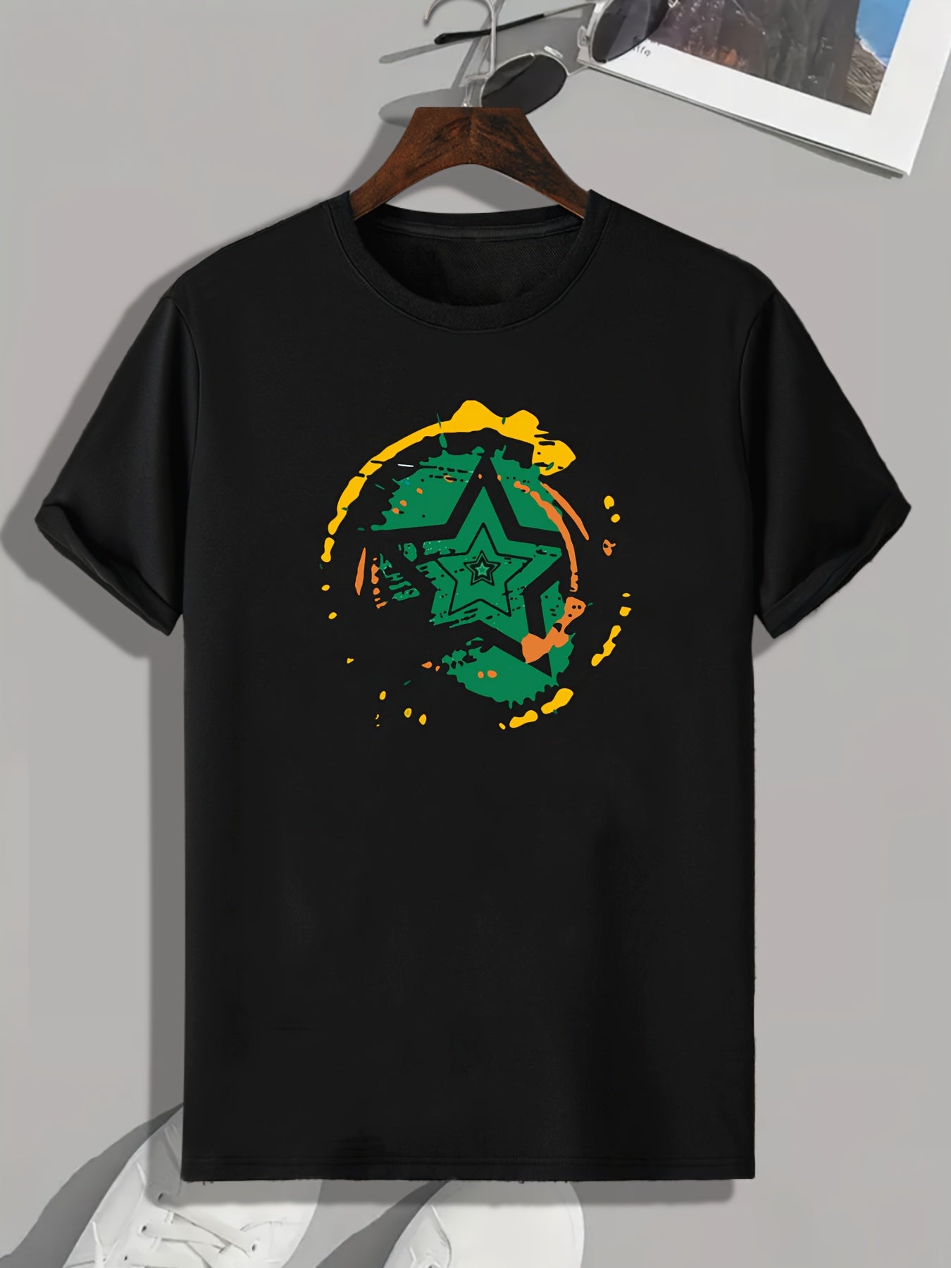 Star Pattern Print Men's T-shirt for Fitness Activities