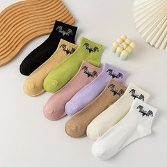 8 Pairs Bat Pattern Socks Halloween Short Stockings Funny Women's Hosiery