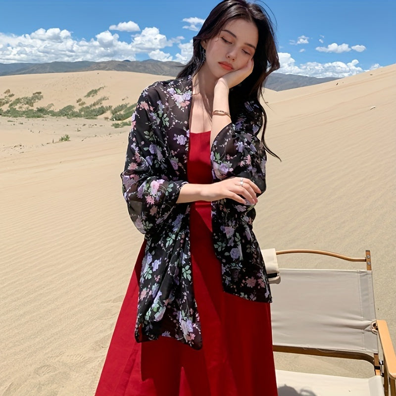 Floral Print Chiffon Shawl Scarf Wrap for Travel Beach
