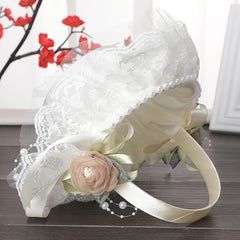Wedding Flower Basket Beaded Petals Basket Satin Bridal Basket With Handle