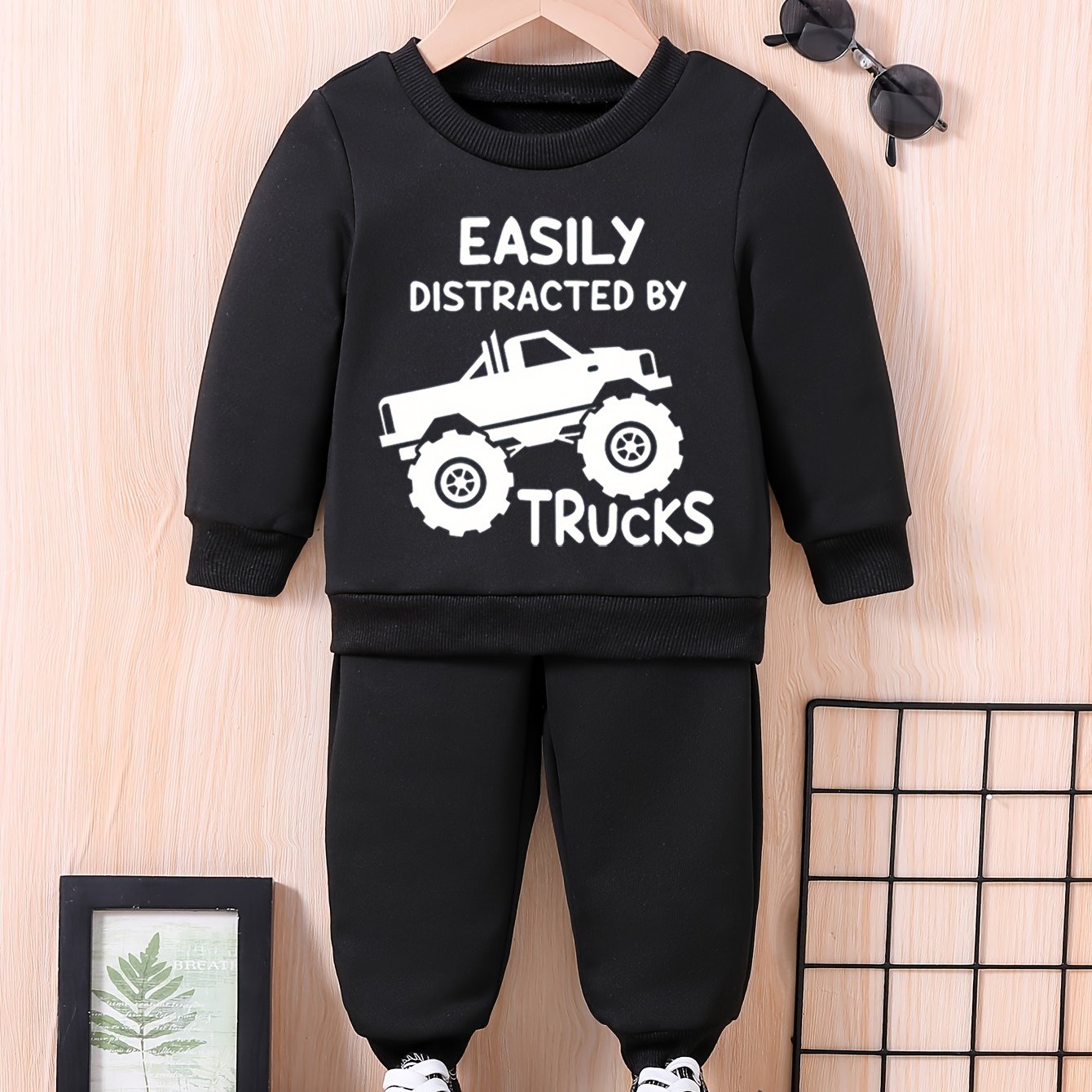 Baby Letter Truck Print Outfits Sweatshirt Tops Pants Set