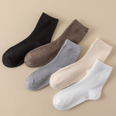 Ribbed Solid Socks Comfortable & Breathable Mid Tube Socks Women