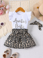 Leopard Print Romper Skirt & Headband Set for Baby Girls