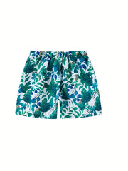 Boys Leaves Print Shorts for Vacation Beach Kids Summer Clothes