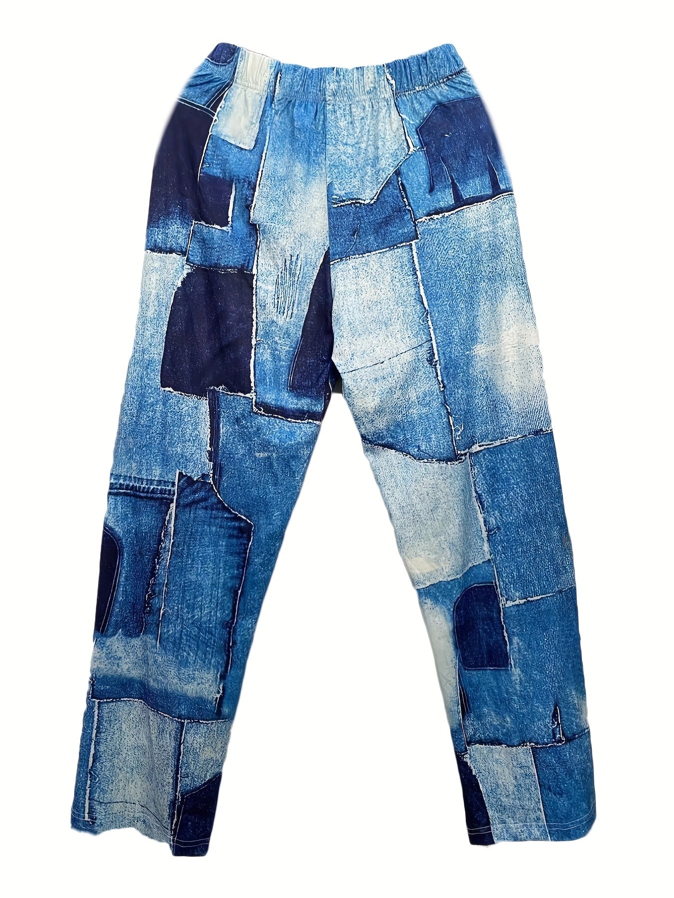 Patchwork Print Wide Leg Pants Casual Pocket Pants