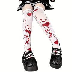 Blood Print Calf Socks Halloween Cosplay Knee High Socks