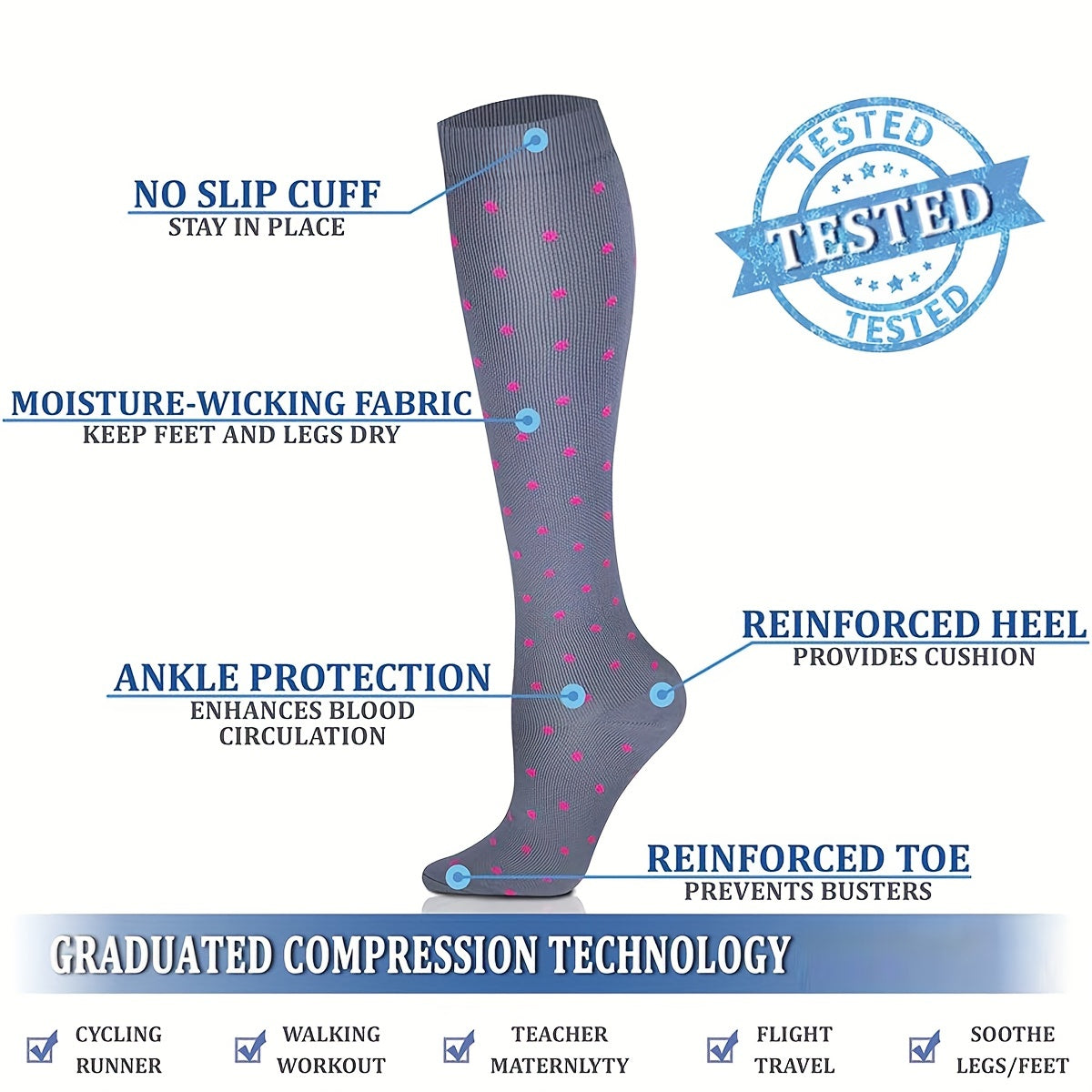 1pair 5pairs Knee High Copper Compression Socks for Men & Women 15-25 mmHg