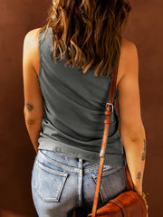Ribbed Zip Up Tank Top Solid Sleeveless V neck Tank Top