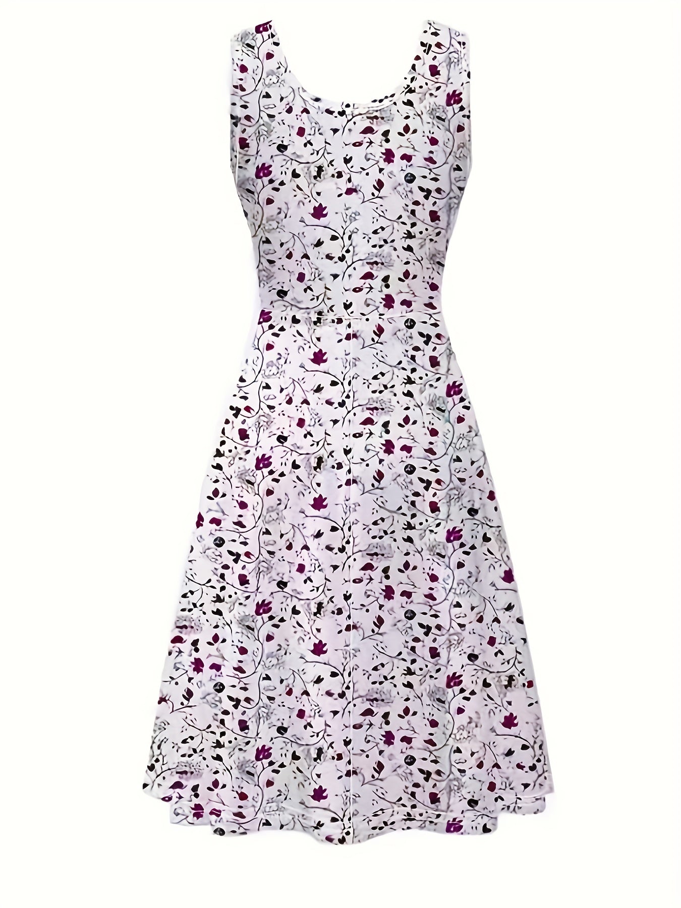 Tank Dress Women's Plus Floral Print Round Neck Sleeveless Midi Dress