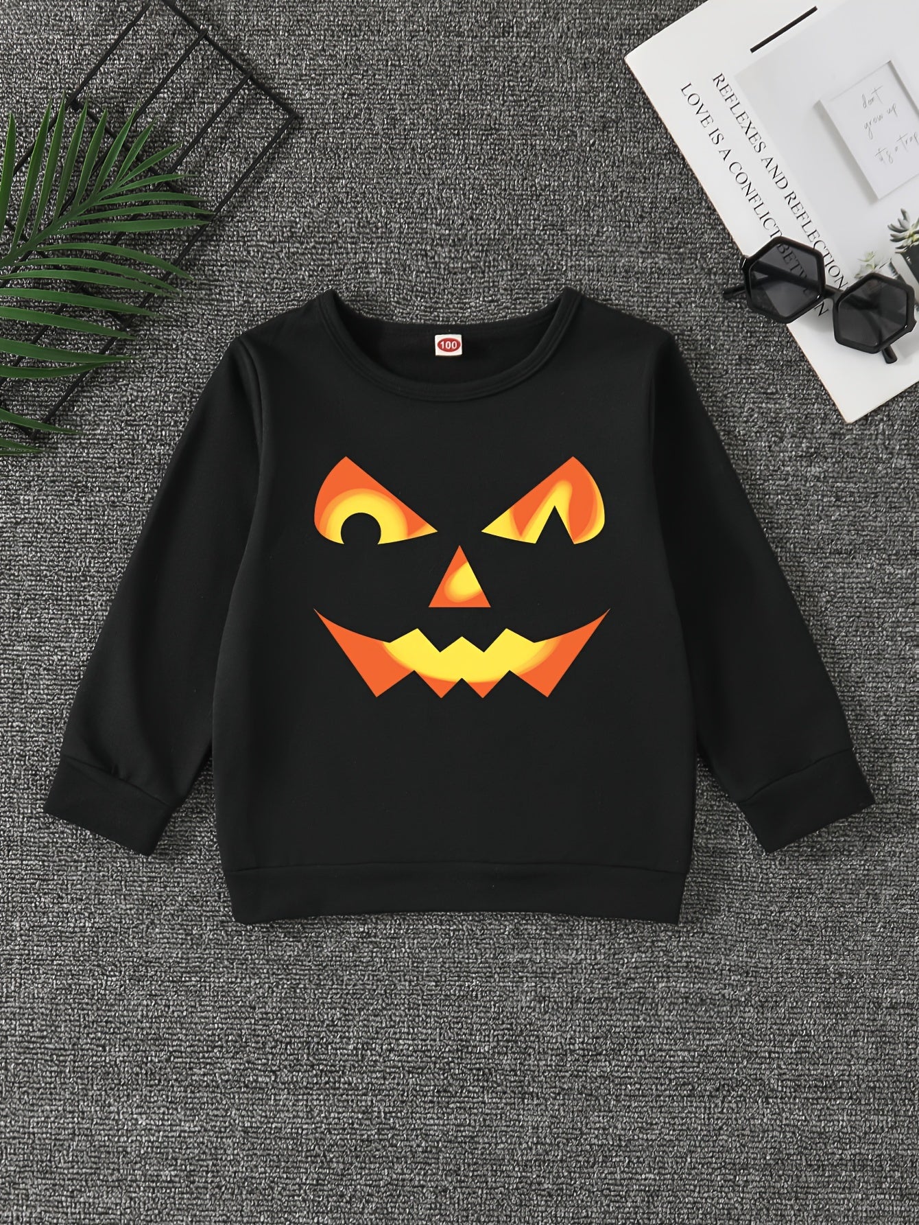 Halloween Pumpkin Face Print Boys Sweatshirt