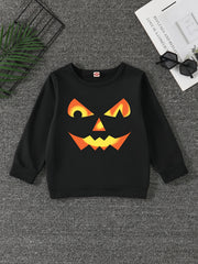 Halloween Pumpkin Face Print Boys Sweatshirt