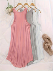 3 Pack Plus Size Lounge Dress Set Women's Plus Solid Round Neck Plain Tank