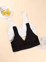 2 Pack Plus Size Sports Bra Women's Plus Solid Contrast Mesh Breathable Tank Bra