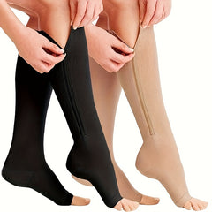 Zipper Open Toe Compression Socks Men Women Over Calf Stockings Nurses