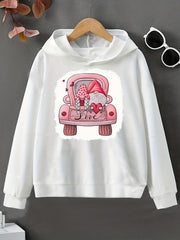 Christmas Truck Print Hooded Sweatshirt Top for Girls