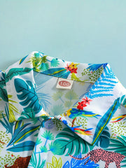 2pcs Boys Teen Casual Plant Graphic Print Shirt & Shorts Set for Summer