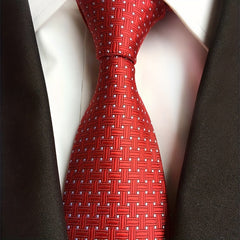 Men's Solid Red Plaid Necktie 3.6 Inch