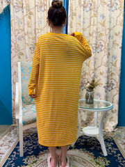Cherry Print Lounge Dress Striped Home Dress Women's Loungewear