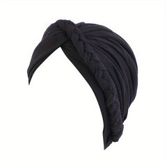 Solid Braided Turban Elastic Chemo Cap Hijab Bonnet Headwear Beanie Cap