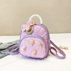 Girls' Faux Pearl Bowknot Sequin Backpack