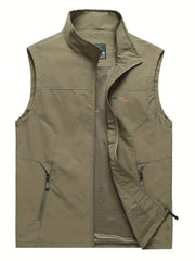 Men's Cargo Vest with Zipper Pockets - Outdoor Stand Collar Outwear