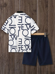 2pcs Boys Graphic Print Shirt&Shorts Set Casual Summer Kids Clothing