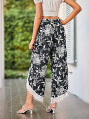 Paisley Print Lace Trim Wide Leg Pants for Women
