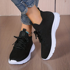Women's Breathable Woven Sneakers Lightweight Mesh Lace Up Shoes