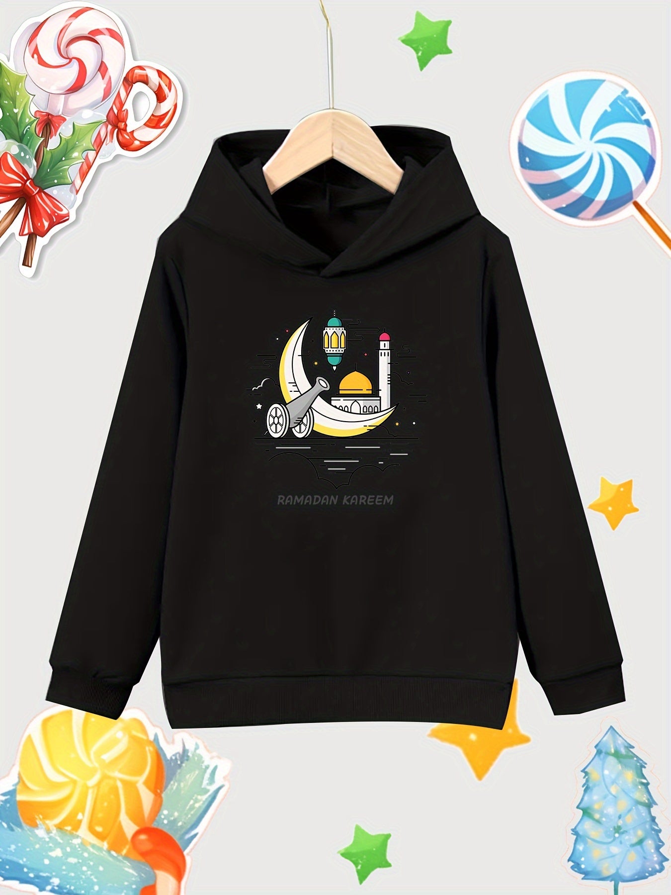 Moon Pattern Girl's Cotton Hoodie Active Breathable Hooded Sweatshirt
