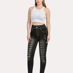 Denim Print Skinny Leggings Stretchy Casual Leggings