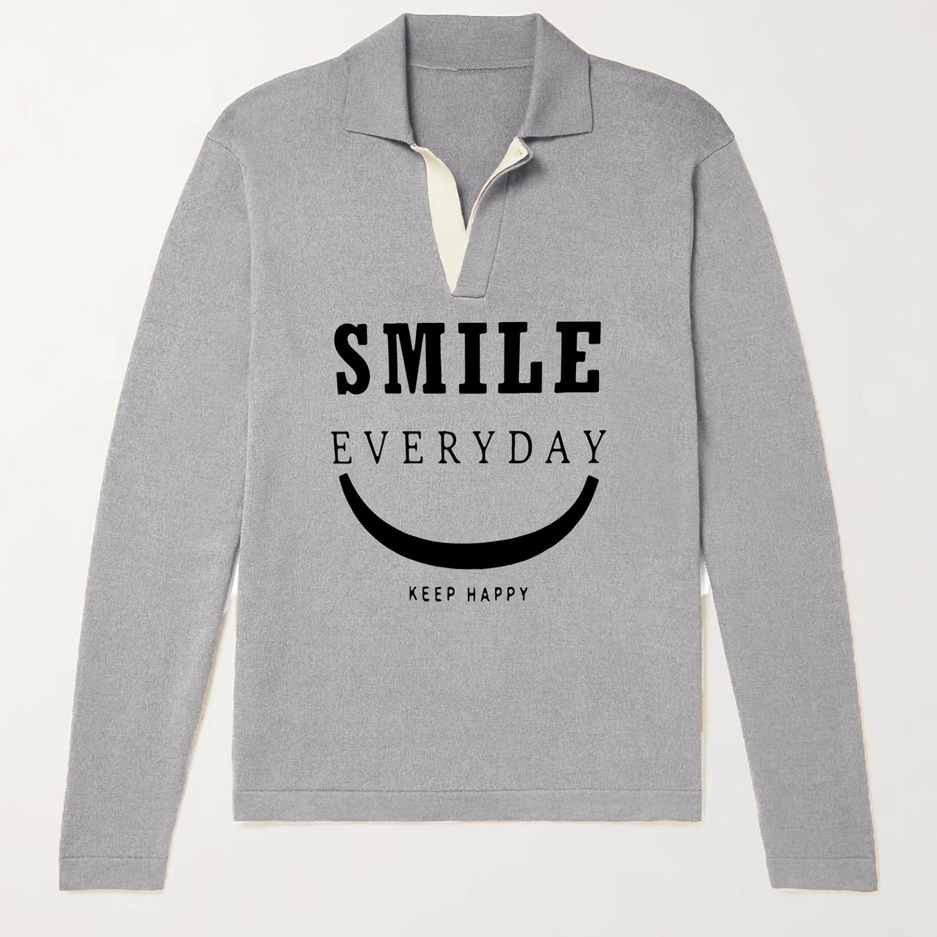 Men's Smile Pattern Knit Polo Sweater